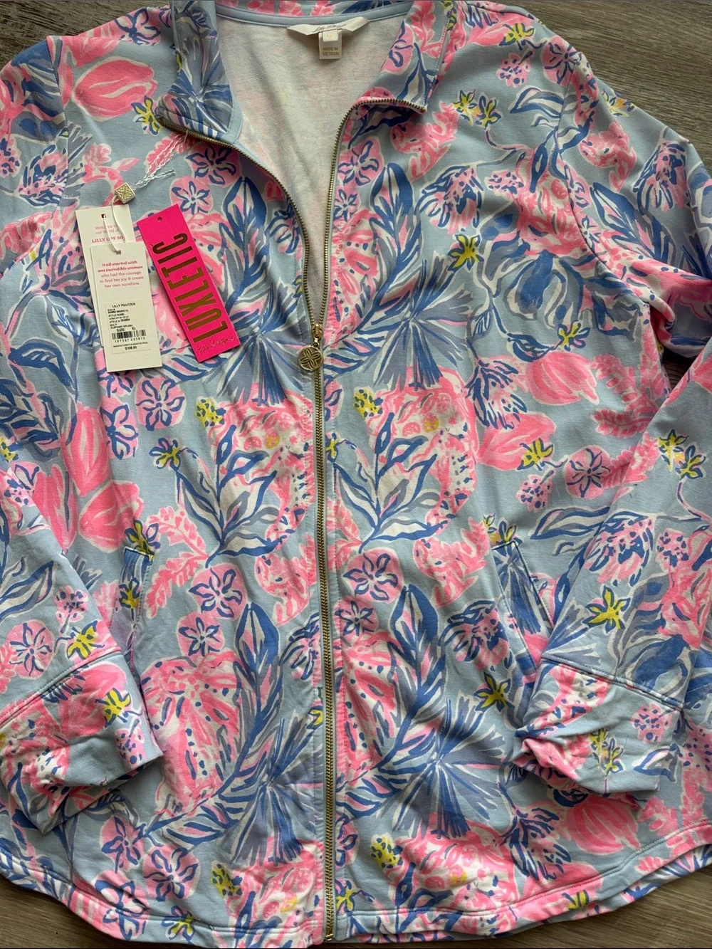 Lilly Pulitzer Leona Zip front Jacket XL elephant, splash - Picture 2 of 5